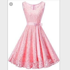 V Neck Sleeveless Lace 50s Swing Dress